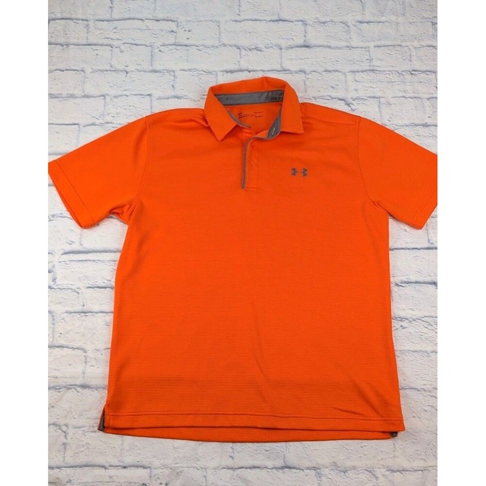 Under Armour Polo Shirt Mens Large Orange HeatGear Loose Fit Golf Athletic